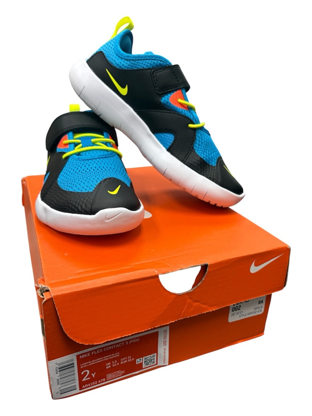 Nike Kids Blue, Black & Neon Yellow Athletic Sneakers